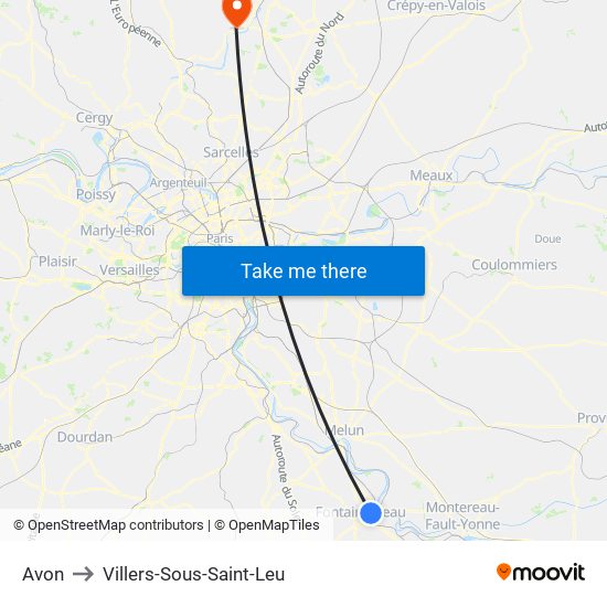 Avon to Villers-Sous-Saint-Leu map