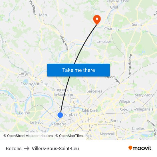 Bezons to Villers-Sous-Saint-Leu map