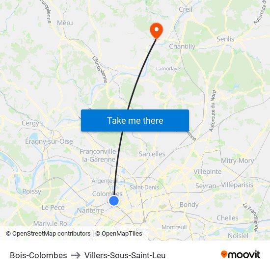 Bois-Colombes to Villers-Sous-Saint-Leu map