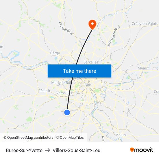 Bures-Sur-Yvette to Villers-Sous-Saint-Leu map