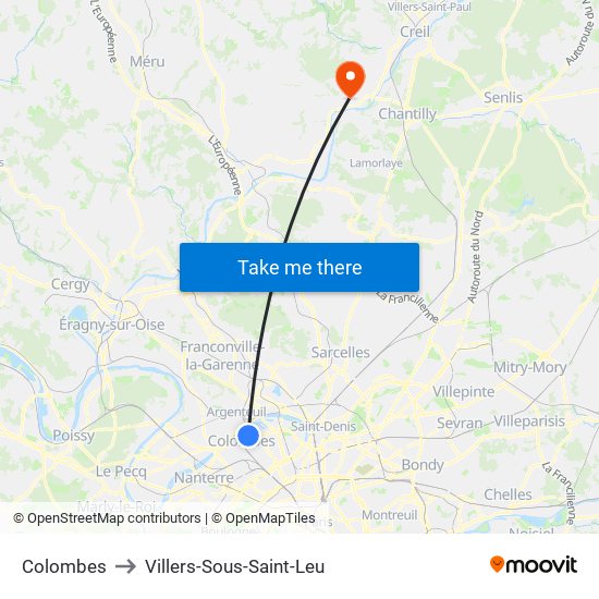Colombes to Villers-Sous-Saint-Leu map