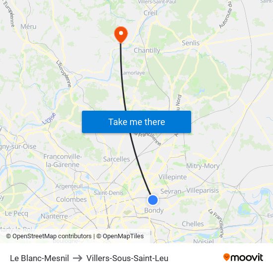Le Blanc-Mesnil to Villers-Sous-Saint-Leu map