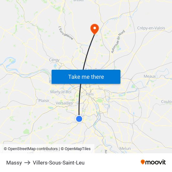 Massy to Villers-Sous-Saint-Leu map