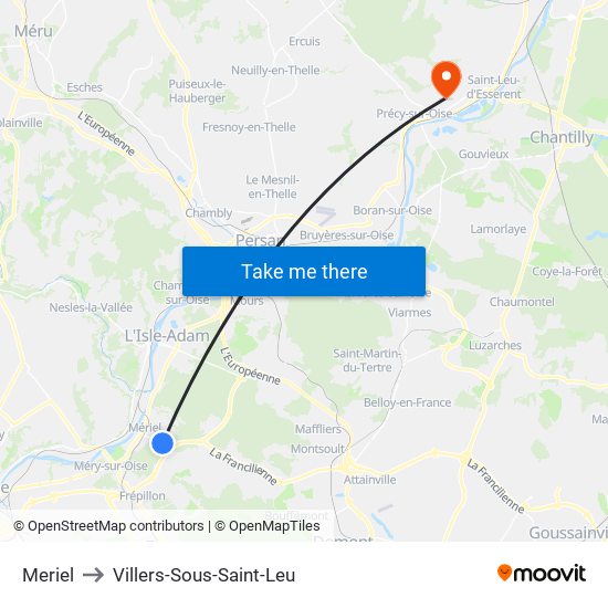 Meriel to Villers-Sous-Saint-Leu map
