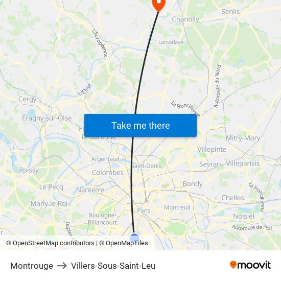 Montrouge to Villers-Sous-Saint-Leu map