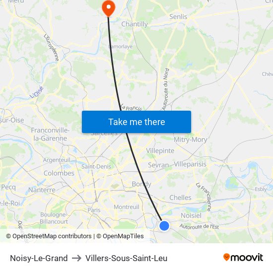 Noisy-Le-Grand to Villers-Sous-Saint-Leu map