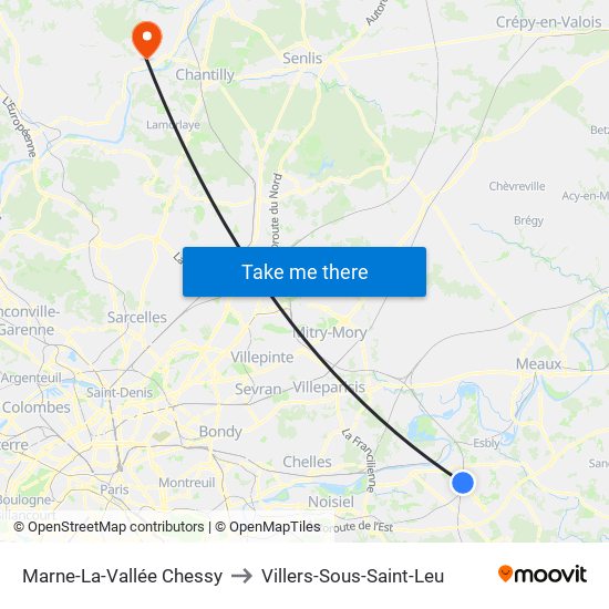 Marne-La-Vallée Chessy to Villers-Sous-Saint-Leu map