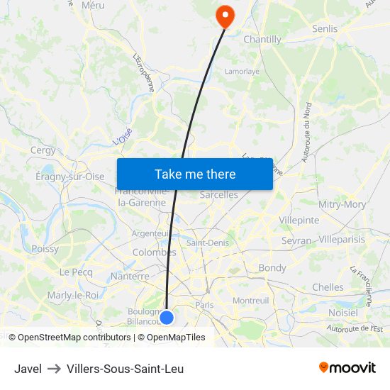 Javel to Villers-Sous-Saint-Leu map