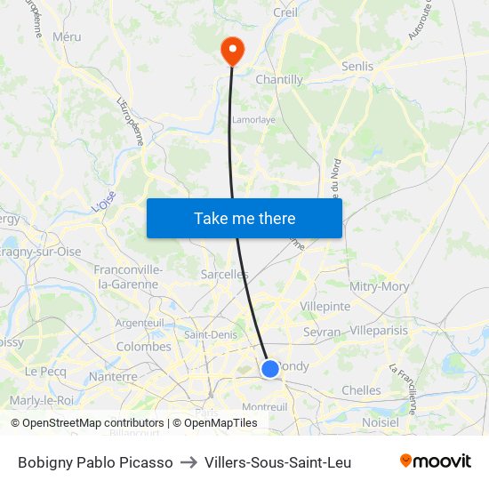 Bobigny Pablo Picasso to Villers-Sous-Saint-Leu map