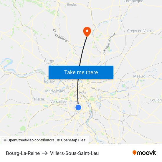 Bourg-La-Reine to Villers-Sous-Saint-Leu map