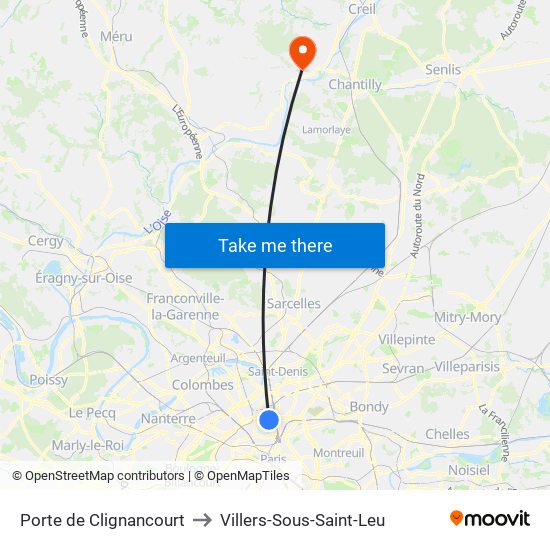 Porte de Clignancourt to Villers-Sous-Saint-Leu map