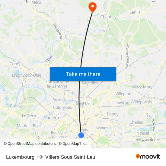 Luxembourg to Villers-Sous-Saint-Leu map