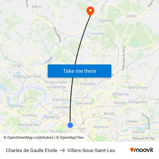 Charles de Gaulle Etoile to Villers-Sous-Saint-Leu map