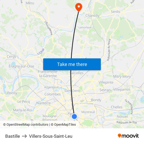 Bastille to Villers-Sous-Saint-Leu map