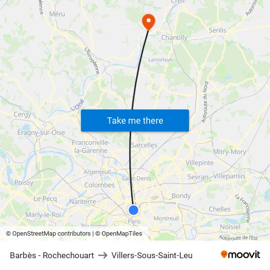 Barbès - Rochechouart to Villers-Sous-Saint-Leu map