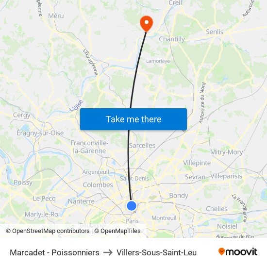 Marcadet - Poissonniers to Villers-Sous-Saint-Leu map