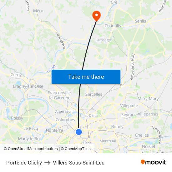 Porte de Clichy to Villers-Sous-Saint-Leu map