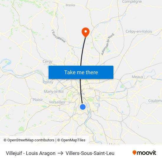 Villejuif - Louis Aragon to Villers-Sous-Saint-Leu map