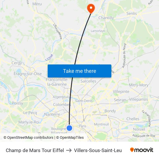 Champ de Mars Tour Eiffel to Villers-Sous-Saint-Leu map