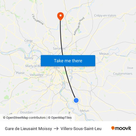 Gare de Lieusaint Moissy to Villers-Sous-Saint-Leu map