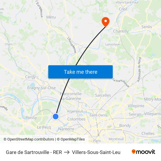Gare de Sartrouville - RER to Villers-Sous-Saint-Leu map