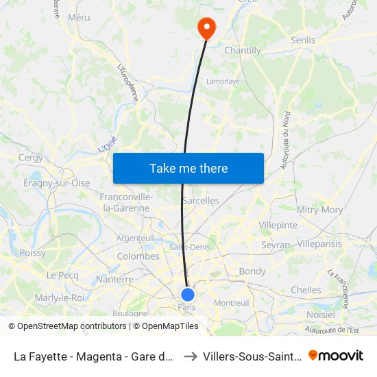 La Fayette - Magenta - Gare du Nord to Villers-Sous-Saint-Leu map