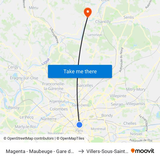 Magenta - Maubeuge - Gare du Nord to Villers-Sous-Saint-Leu map