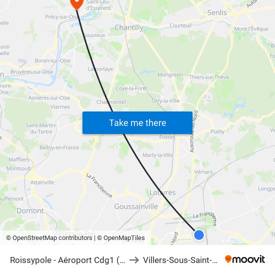 Roissypole - Aéroport Cdg1 (E2) to Villers-Sous-Saint-Leu map
