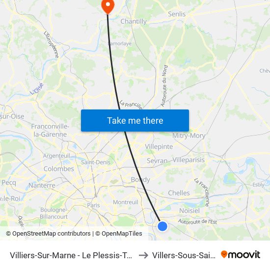Villiers-Sur-Marne - Le Plessis-Trévise RER to Villers-Sous-Saint-Leu map
