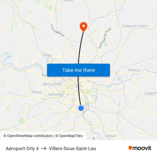 Aéroport Orly 4 to Villers-Sous-Saint-Leu map