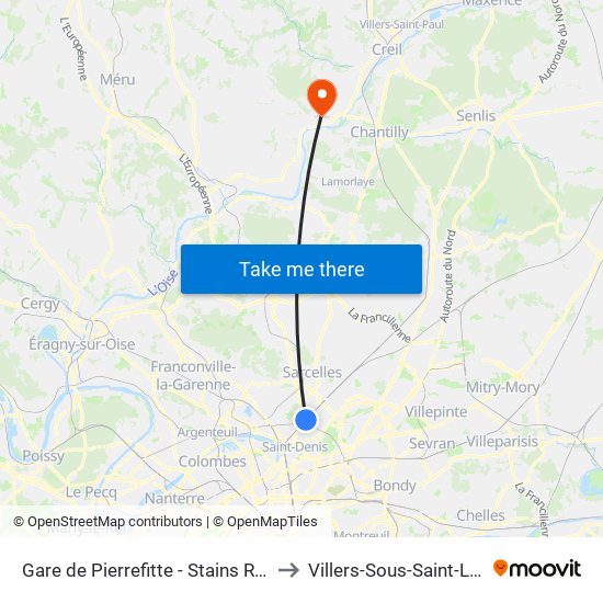 Gare de Pierrefitte - Stains RER to Villers-Sous-Saint-Leu map