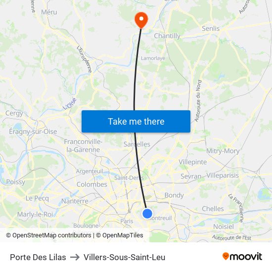 Porte Des Lilas to Villers-Sous-Saint-Leu map