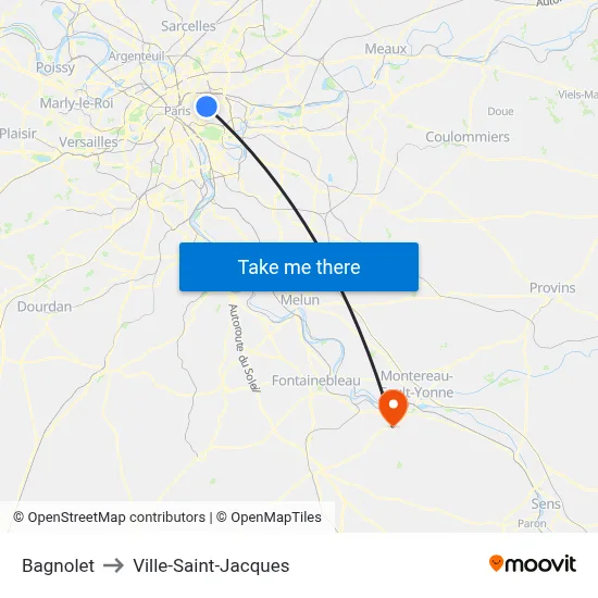 Bagnolet to Ville-Saint-Jacques map