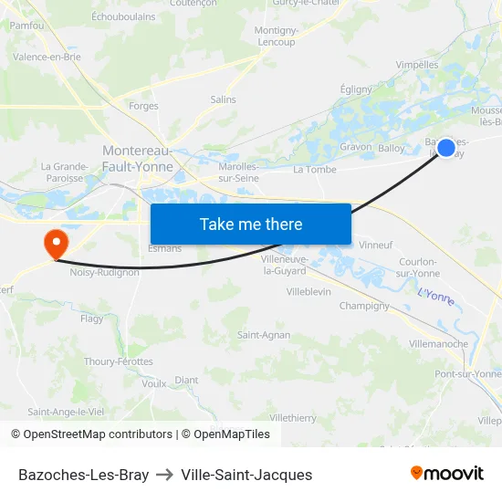 Bazoches-Les-Bray to Ville-Saint-Jacques map