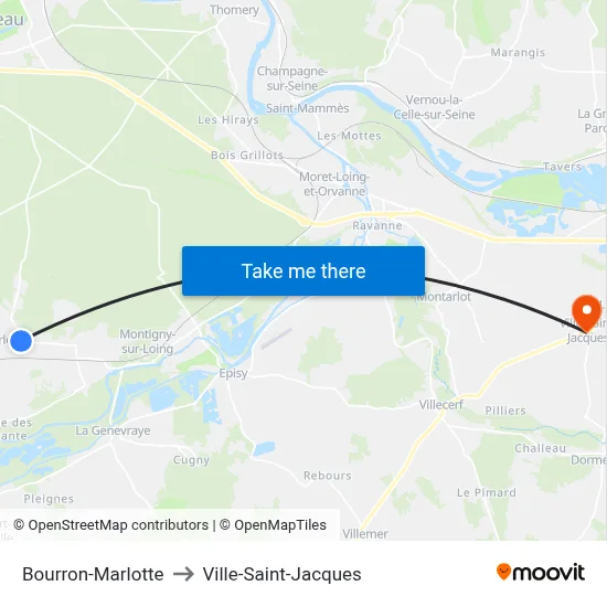 Bourron-Marlotte to Ville-Saint-Jacques map