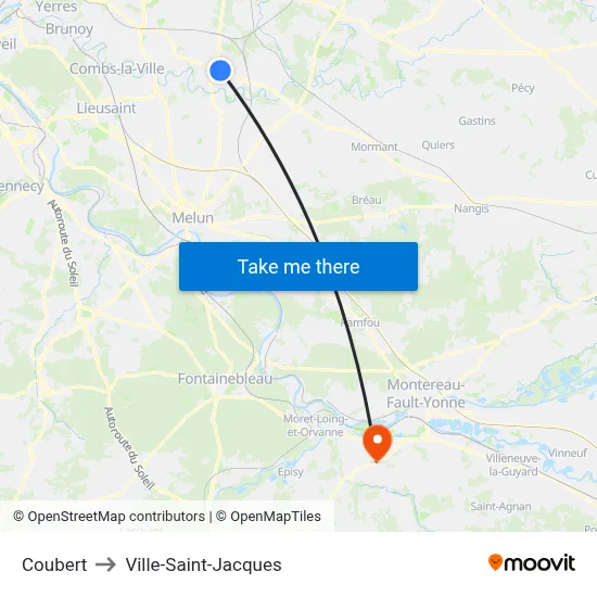Coubert to Ville-Saint-Jacques map