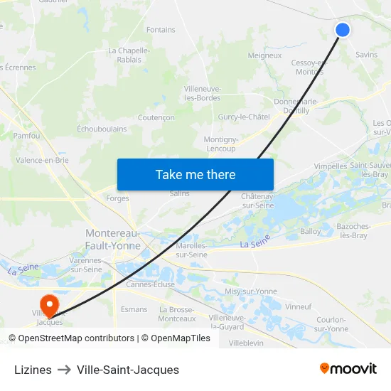 Lizines to Ville-Saint-Jacques map