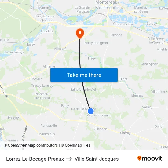 Lorrez-Le-Bocage-Preaux to Ville-Saint-Jacques map