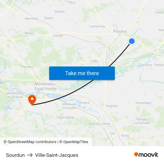 Sourdun to Ville-Saint-Jacques map