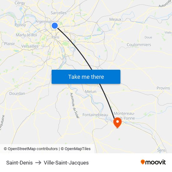 Saint-Denis to Ville-Saint-Jacques map