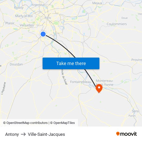 Antony to Ville-Saint-Jacques map