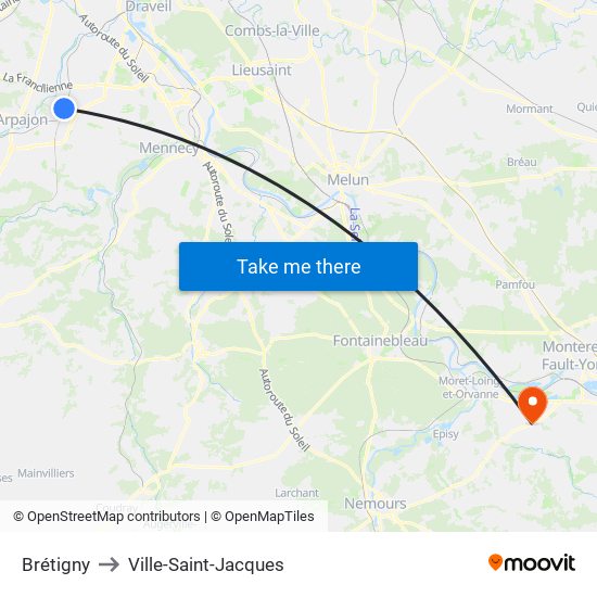 Brétigny to Ville-Saint-Jacques map