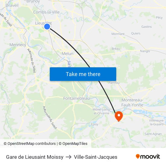 Gare de Lieusaint Moissy to Ville-Saint-Jacques map