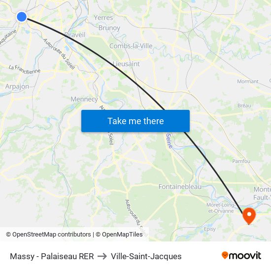 Massy - Palaiseau RER to Ville-Saint-Jacques map