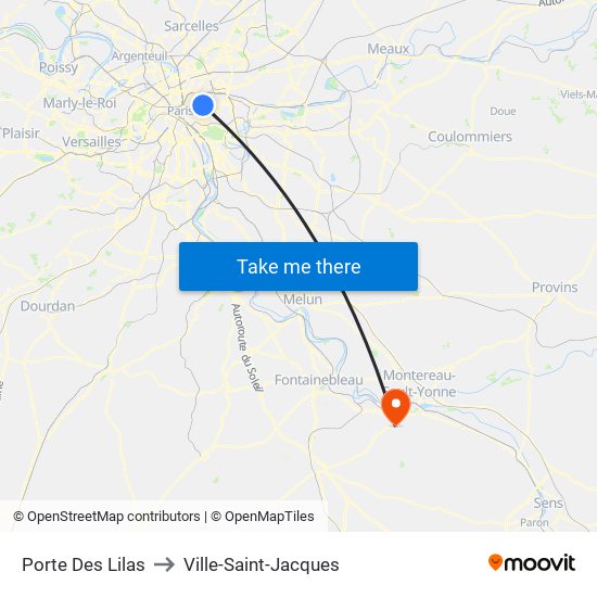 Porte Des Lilas to Ville-Saint-Jacques map