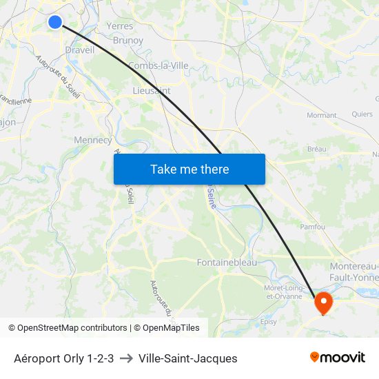 Aéroport Orly 1-2-3 to Ville-Saint-Jacques map