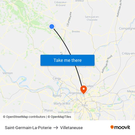 Saint-Germain-La-Poterie to Villetaneuse map