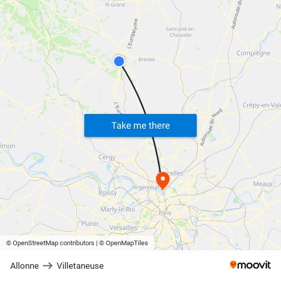 Allonne to Villetaneuse map