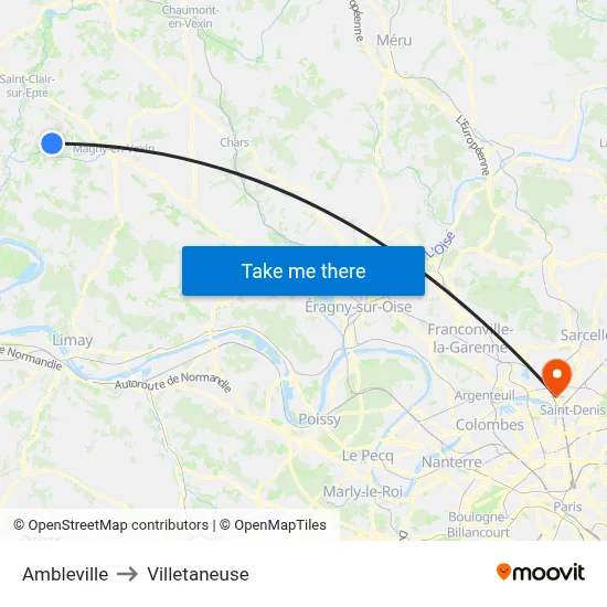 Ambleville to Villetaneuse map