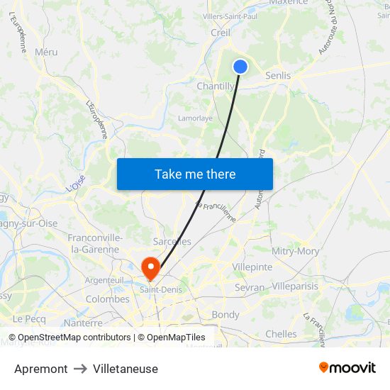 Apremont to Villetaneuse map